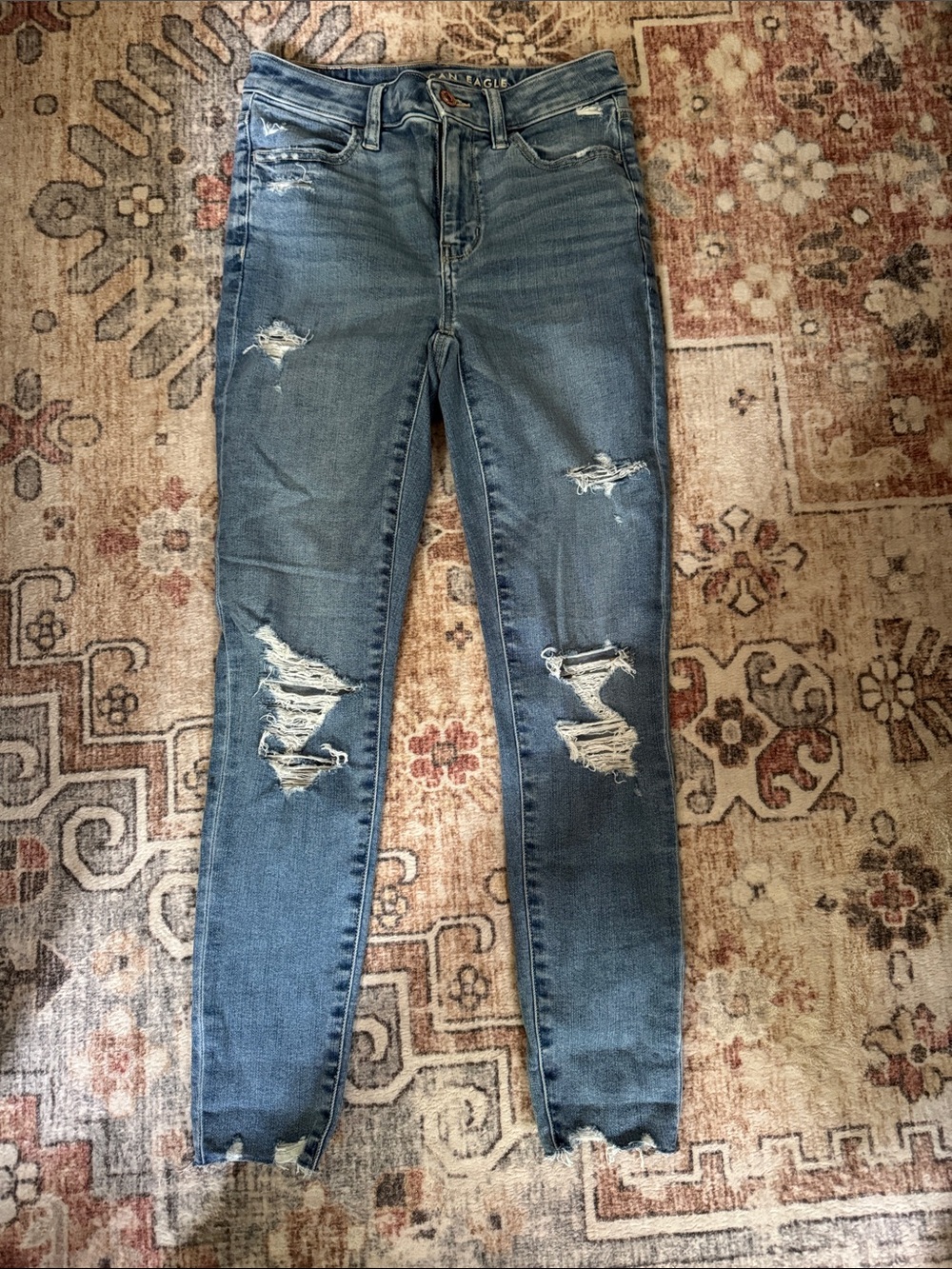 American Eagle Outfitters Distressed Skinny Jeans - Medium Blue